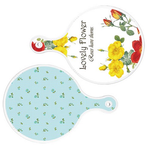 로엠디자인 서빙 도마 2p Lovely Flower 원형 보드 세트, Lovely Flower 원형, 옥색 플라워 체크 원형, 1세트