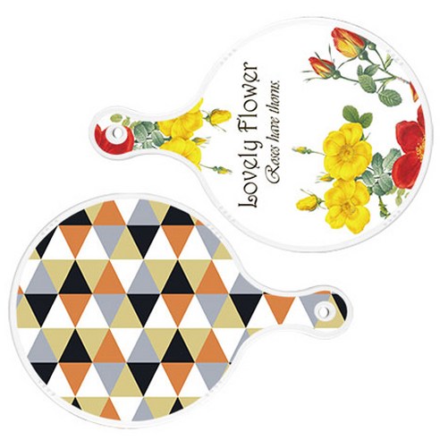 로엠디자인 서빙 도마 2p Lovely Flower 원형 보드 세트, Lovely Flower 원형, 오렌지 셰브런 패턴 원형, 1세트