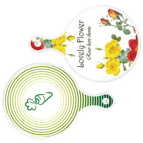 로엠디자인 서빙 도마 2p Lovely Flower 원형 보드 세트, Lovely Flower 원형, 채소 라인 그린 원형, 1세트