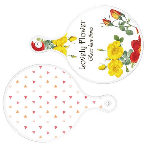 로엠디자인 서빙 도마 2p Lovely Flower 원형 보드 세트, Lovely Flower 원형, 행황색 삼각 패턴 원형, 1세트