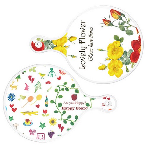 로엠디자인 서빙 도마 2p Lovely Flower 원형 보드 세트, Lovely Flower 원형, 해피 원형, 1세트