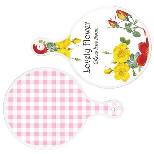 로엠디자인 서빙 도마 2p Lovely Flower 원형 보드 세트, Lovely Flower 원형, 체크 파스텔 핑크 원형, 1세트