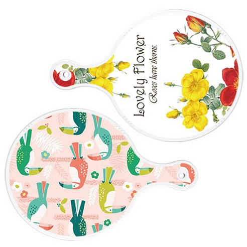 로엠디자인 서빙 도마 2p Lovely Flower 원형 보드 세트, Lovely Flower 원형, 구관조 핑크 원형, 1세트