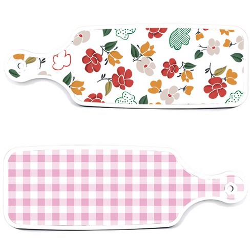 로엠디자인 서빙 도마 보드 2p 체크 파스텔 핑크 세트, 체크파스텔핑크, floral 목련 패턴, 1세트