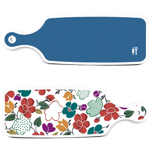 로엠디자인 floral 목련 혼합보드 서빙 도마 2p 세트, floral 목련 혼합보드, 다크블루보드, 1세트