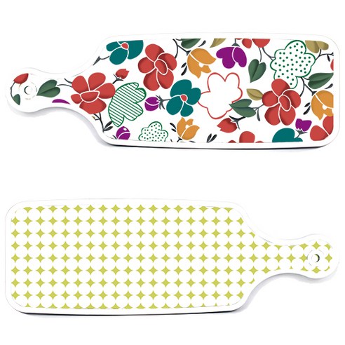 로엠디자인 서빙 도마 보드 2p 원형패턴파스텔연두 세트, 원형패턴파스텔연두, floral 목련 혼합, 1세트