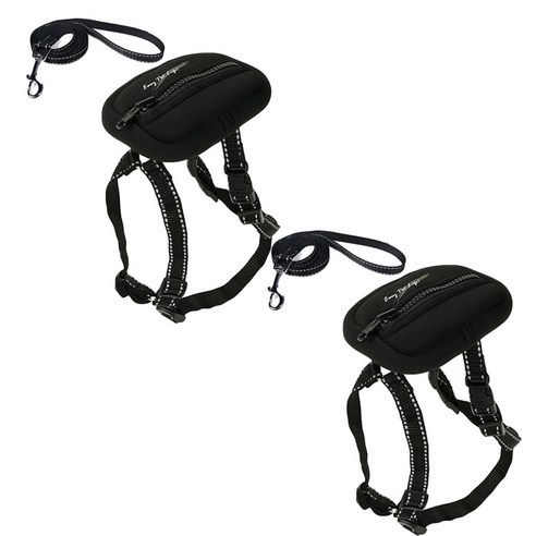 아리코 Dr.Mini 반려동물 가슴 스트랩 가방 2p + 리드줄 L 2 x 120 cm 2p, 블랙, 1세트