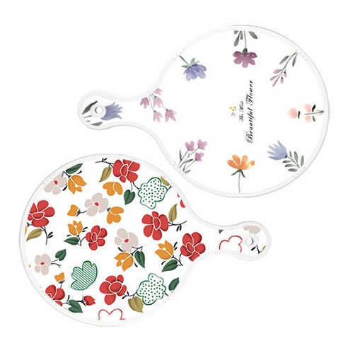 로엠디자인 서빙 원형 도마 보드 2p 파스텔패턴플라워 세트, 파스텔패턴플라워, floral 목련 패턴, 1세트