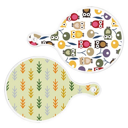 로엠디자인 서빙 원형 도마 보드 2p 부엉이 세트, 부엉이, 소나무치자색, 1세트