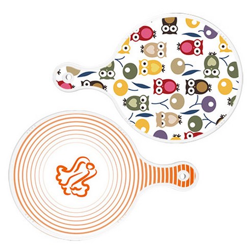 로엠디자인 서빙 원형 도마 보드 2p 부엉이 세트, 부엉이, 배추라인주황, 1세트