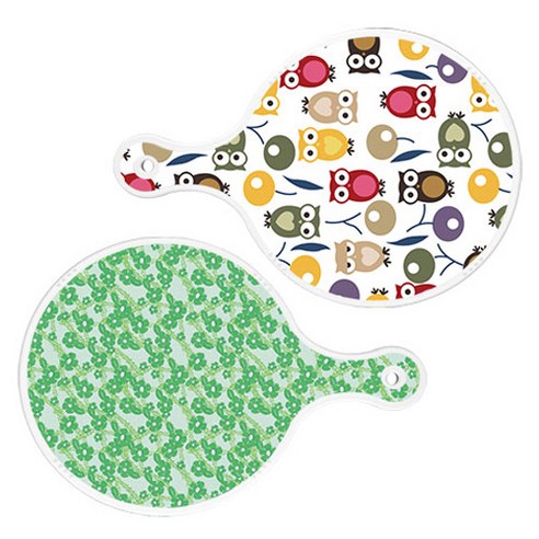 로엠디자인 서빙 원형 도마 보드 2p 부엉이 세트, 부엉이, 그린봉선화, 1세트