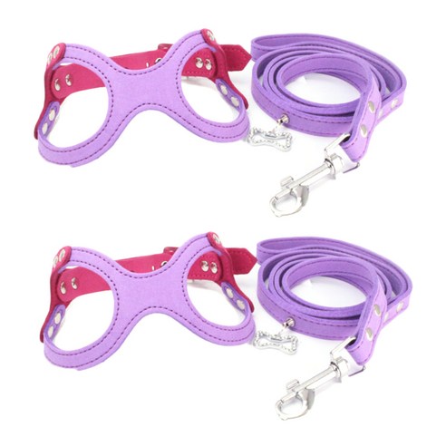 Dr.Mini 고양이 & 강아지 캐시미어 하네스 2p + 리드줄 2p, 퍼플