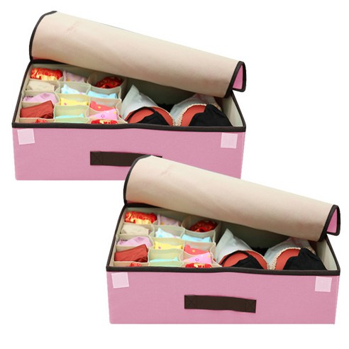 마켓감성 린넨 다용도 속옷정리함 핑크, 2개