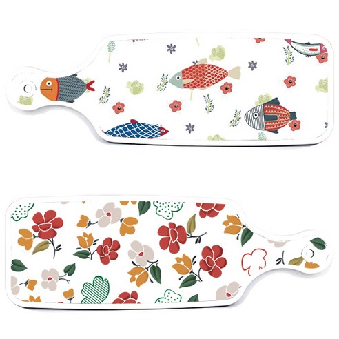 로엠디자인 서빙 도마 보드 2p floral 목련 패턴보드 세트, floral 목련 패턴보드, 물고기패턴보드, 1세트