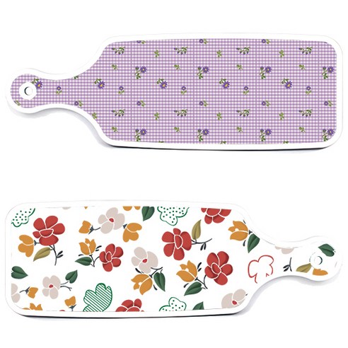 로엠디자인 서빙 도마 보드 2p floral 목련 패턴보드 세트, floral 목련 패턴보드, 보라플라워체크보드, 1세트
