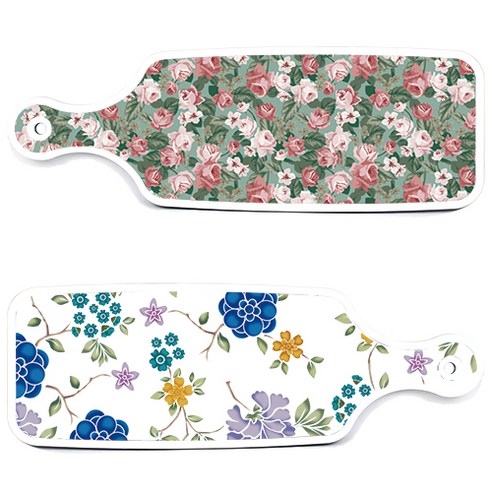 로엠디자인 서빙 도마 보드 2p 로맨틱 블루 floral 화이트 세트, 로맨틱 블루 floral 화이트, 흑록색 가든 플라워, 1세트