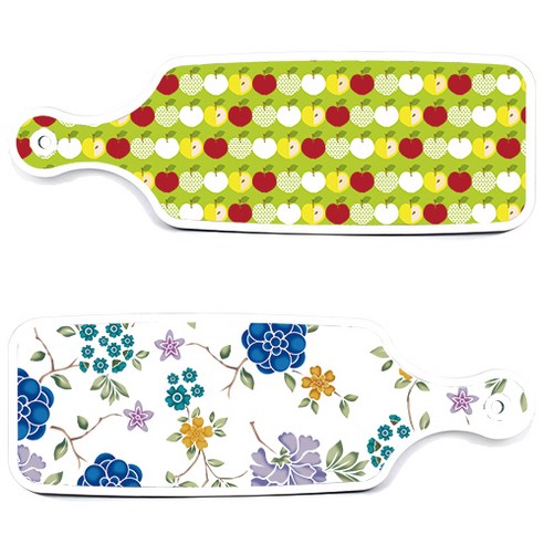 로엠디자인 서빙 도마 보드 2p 로맨틱 블루 floral 화이트 세트, 로맨틱 블루 floral 화이트, 애플 연두, 1세트