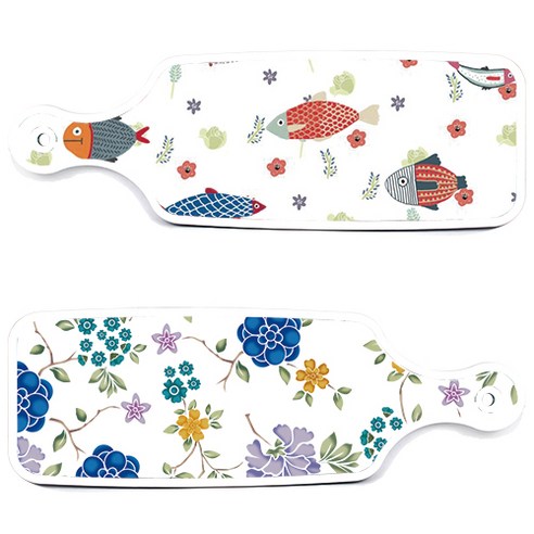 로엠디자인 서빙 도마 보드 2p 로맨틱 블루 floral 화이트 세트, 로맨틱 블루 floral 화이트, 물고기 패턴, 1세트