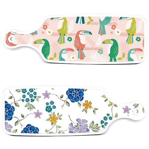 로엠디자인 서빙 도마 보드 2p 로맨틱 블루 floral 화이트 세트, 로맨틱 블루 floral 화이트, 구관조 핑크, 1세트
