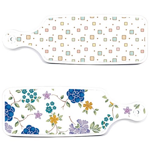 로엠디자인 서빙 도마 보드 2p 로맨틱 블루 floral 화이트 세트, 로맨틱 블루 floral 화이트, Happy 사각 패턴, 1세트