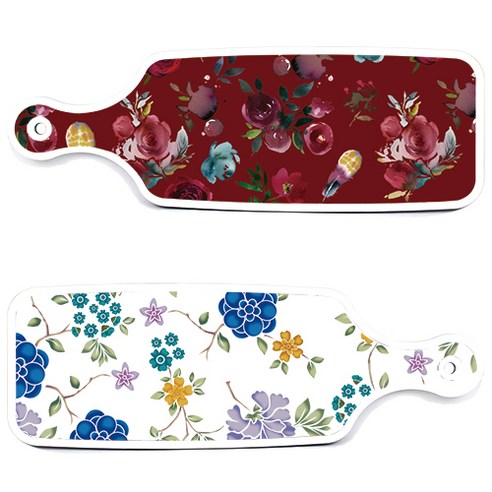 로엠디자인 서빙 도마 보드 2p 로맨틱 블루 floral 화이트 세트, 로맨틱 블루 floral 화이트, 자주색 플라워 아트웍, 1세트
