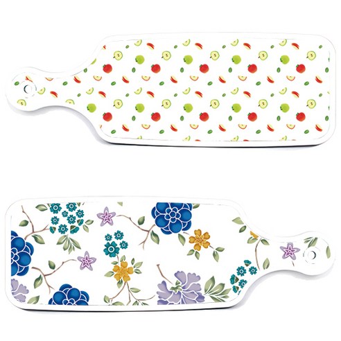 로엠디자인 서빙 도마 보드 2p 로맨틱 블루 floral 화이트 세트, 로맨틱 블루 floral 화이트, 사과 씨, 1세트