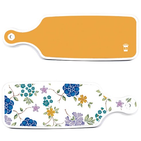 로엠디자인 서빙 도마 보드 2p 로맨틱 블루 floral 화이트 세트, 로맨틱 블루 floral 화이트, 옐로우, 1세트