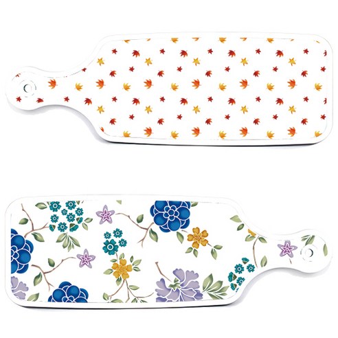 로엠디자인 서빙 도마 보드 2p 로맨틱 블루 floral 화이트 세트, 로맨틱 블루 floral 화이트, 낙엽 화이트, 1세트