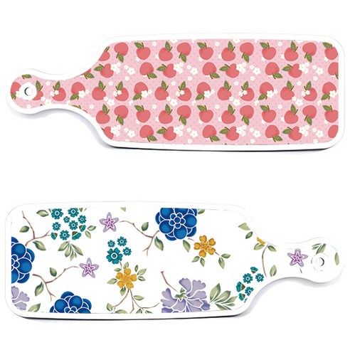 로엠디자인 서빙 도마 보드 2p 로맨틱 블루 floral 화이트 세트, 로맨틱 블루 floral 화이트, 핑크 복숭아, 1세트