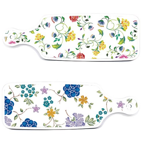 로엠디자인 서빙 도마 보드 2p 로맨틱 블루 floral 화이트 세트, 로맨틱 블루 floral 화이트, 로망 슬림 장미, 1세트