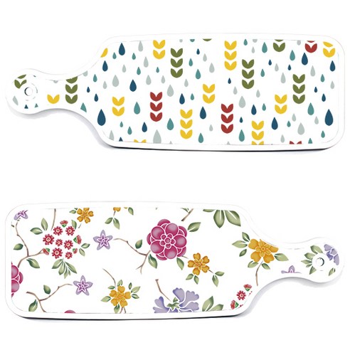 로엠디자인 서빙 도마 보드 2p 로맨틱레드 floral 화이트 세트, 로맨틱레드floral화이트, 빗물과새싹패턴, 1세트