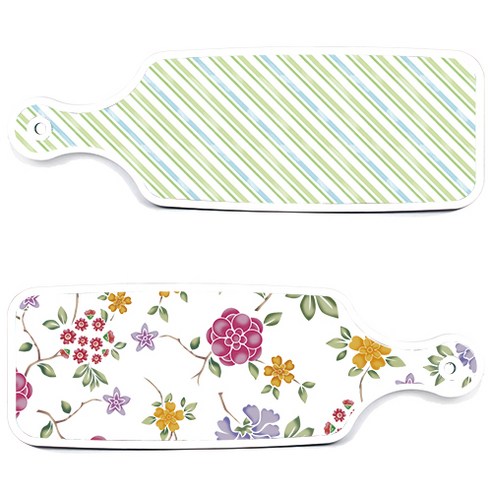 로엠디자인 서빙 도마 보드 2p 로맨틱레드 floral 화이트 세트, 로맨틱레드floral화이트, 청백색사선, 1세트