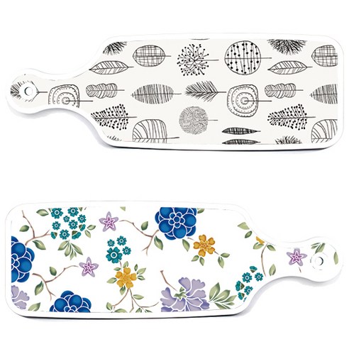 로엠디자인 서빙 도마 보드 2p 로맨틱블루 floral 화이트 세트, 로맨틱블루floral화이트, 나무라인아트웍, 1세트