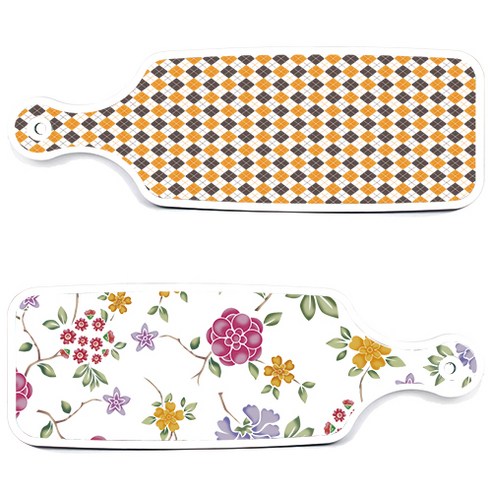 로엠디자인 서빙 도마 보드 2p 로맨틱레드 floral 화이트 세트, 로맨틱레드floral화이트, 잉글랜드행황색체크, 1세트