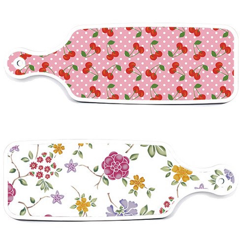 로엠디자인 서빙 도마 보드 2p 로맨틱레드 floral 화이트 세트, 로맨틱레드floral화이트, 핑크체리, 1세트