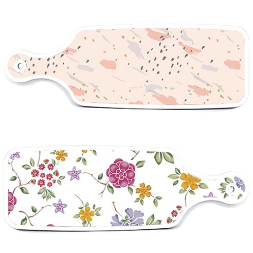 로엠디자인 서빙 도마 보드 2p 로맨틱레드 floral 화이트 세트, 로맨틱레드floral화이트, 패턴자국, 1세트