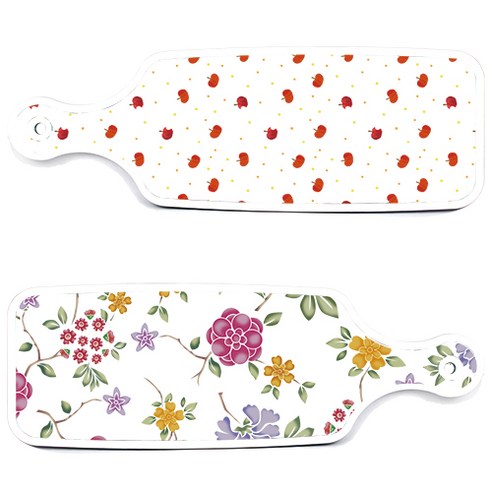 로엠디자인 서빙 도마 보드 2p 로맨틱레드 floral 화이트 세트, 로맨틱레드floral화이트, 다홍사과패턴, 1세트