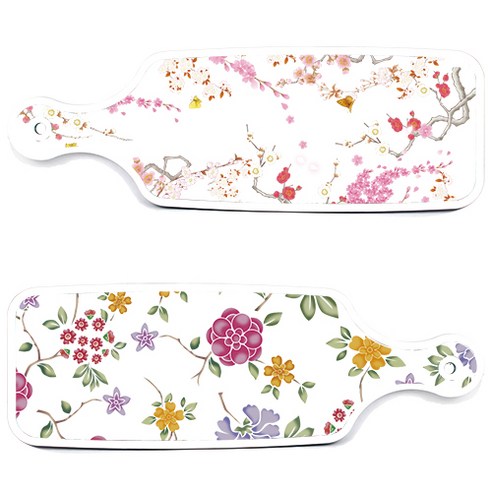 로엠디자인 서빙 도마 보드 2p 로맨틱레드 floral 화이트 세트, 로맨틱레드floral화이트, 로맨틱연지색floral, 1세트