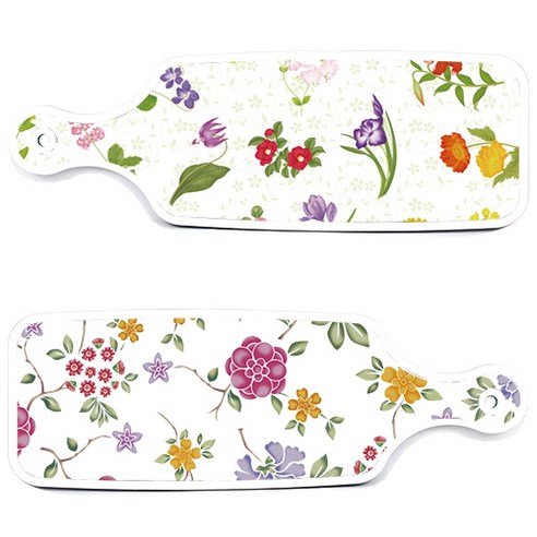 로엠디자인 서빙 도마 보드 2p 로맨틱레드 floral 화이트 세트, 로맨틱레드floral화이트, 플라워동백, 1세트
