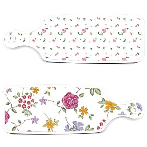 로엠디자인 서빙 도마 보드 2p 로맨틱레드 floral 화이트 세트, 로맨틱레드floral화이트, 적자색장미화이트, 1세트