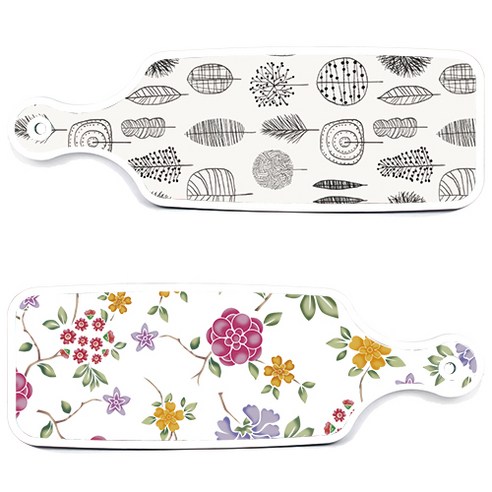 로엠디자인 서빙 도마 보드 2p 로맨틱레드 floral 화이트 세트, 로맨틱레드floral화이트, 나무라인아트웍, 1세트