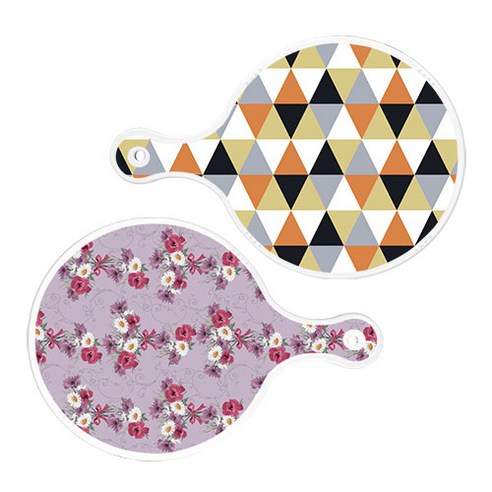 로엠디자인 서빙 원형 도마 보드 2p 오렌지셰브런패턴 세트, 오렌지셰브런패턴, 벽람색플라워, 1세트