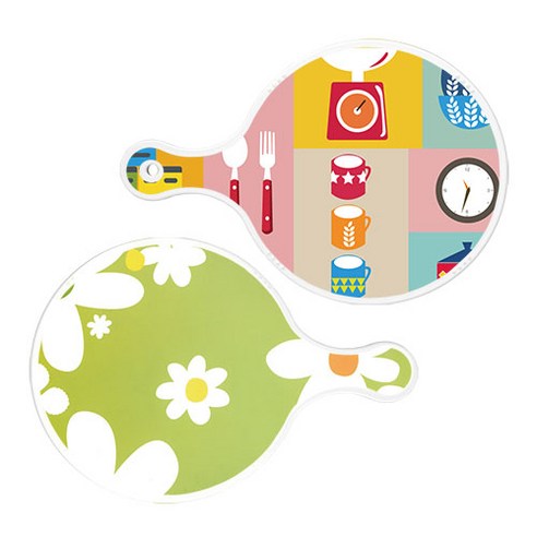 로엠디자인 서빙 원형 도마 보드 2p 주방패턴 세트, 주방패턴, floral design하얀개나리, 1세트
