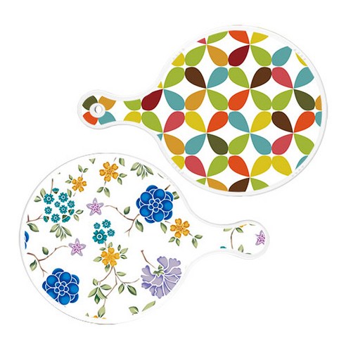 로엠디자인 서빙 원형 도마 보드 2p 플로랄리패턴 세트, 플로랄리패턴, 로맨틱블루floral화이트, 1세트