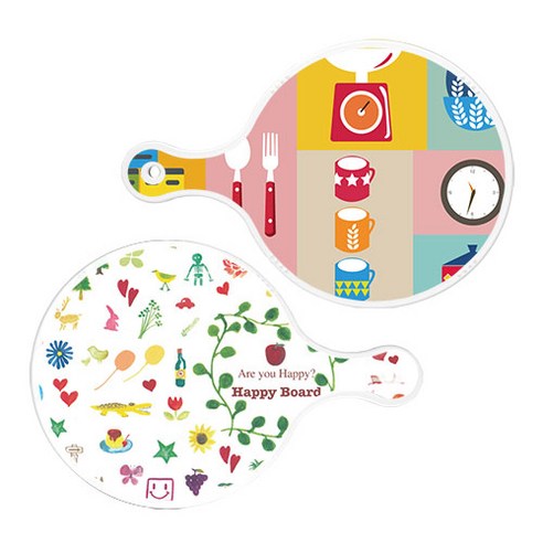 로엠디자인 서빙 원형 도마 보드 2p 주방패턴 세트, 주방패턴, 해피, 1세트