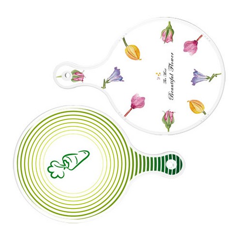 로엠디자인 서빙 도마 보드 2p 로맨틱패턴플라워원형보드 세트, 로맨틱패턴플라워원형보드, 채소라인그린원형보드, 1세트