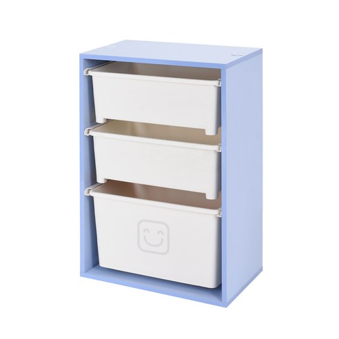 리빙스마일 대형 스마일 3단 가구 600 x 400 x 900 mm, 가구(블루), 바구니(아이보리), 1개