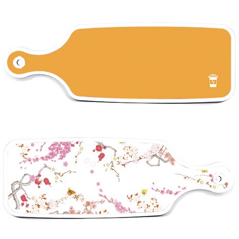 로엠디자인 서빙 도마 보드 2p 로맨틱연지색floral 세트, 로맨틱연지색floral, 옐로, 1세트