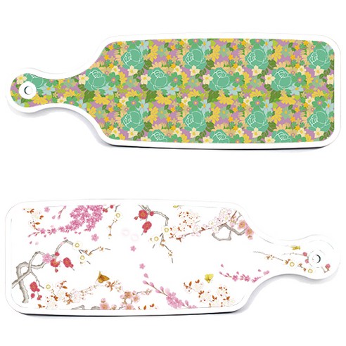 로엠디자인 서빙 도마 보드 2p 로맨틱연지색floral 세트, 로맨틱연지색floral, 청록장미넝쿨, 1세트