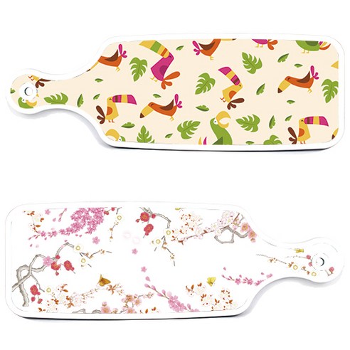 로엠디자인 서빙 도마 보드 2p 로맨틱연지색floral 세트, 로맨틱연지색floral, 구관조담황색, 1세트